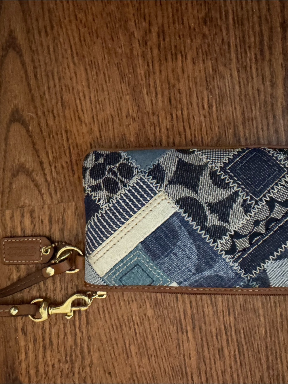 Coach Denim Patchwork Wristlet - Picture 3 of 5